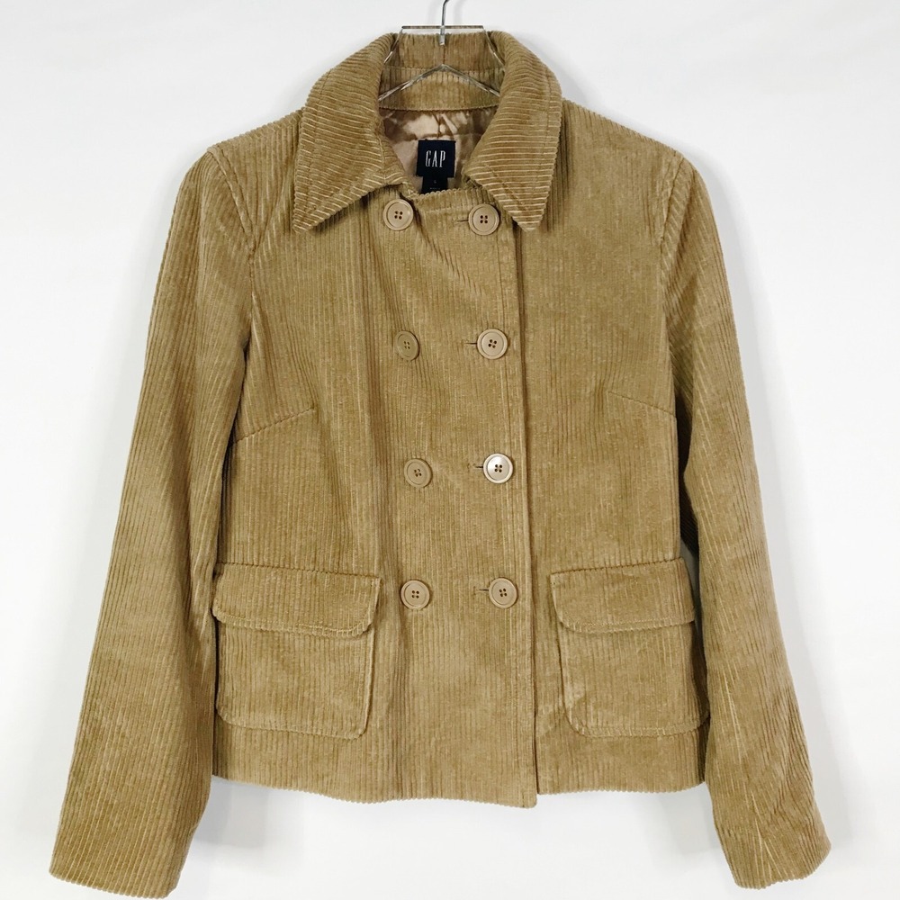 Gap Jacket Women Small Beige Corduroy Double Breasted Blazer Academia Y2K Preppy